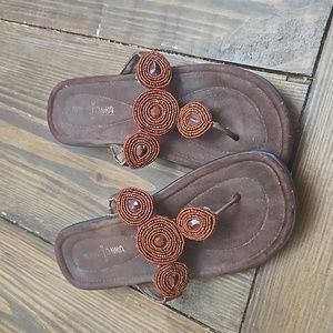 Minnetonka Brown Beaded Leather Sandals Size 8